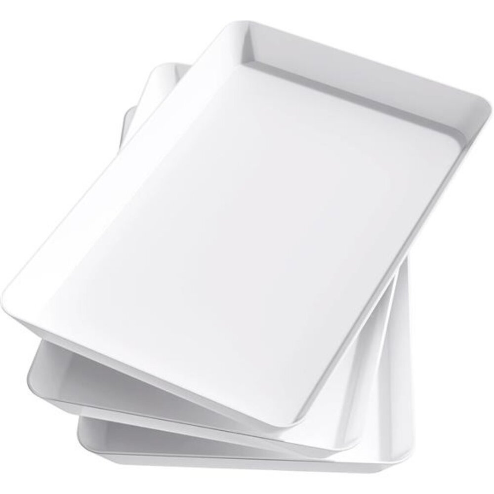 Reusable Serving Trays Set of 3 White Plastic Party Buffet Food Snack Platters